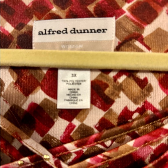 Alfred Dunner Women's Red and Brown Patterned Blouse - Picture 2 of 3